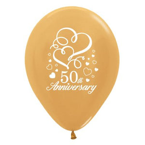 30cm Gold 50th Anniversary Latex Balloons - 6 Pack