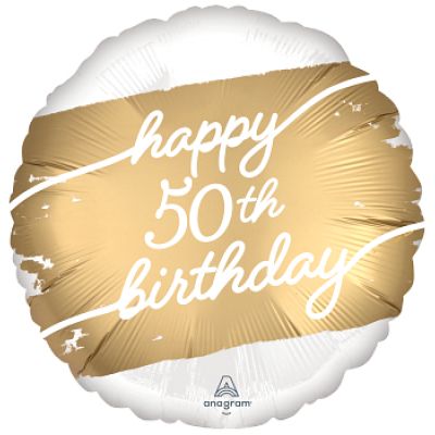 45cm Foil Balloon - 50TH BIRTHDAY Gold/White