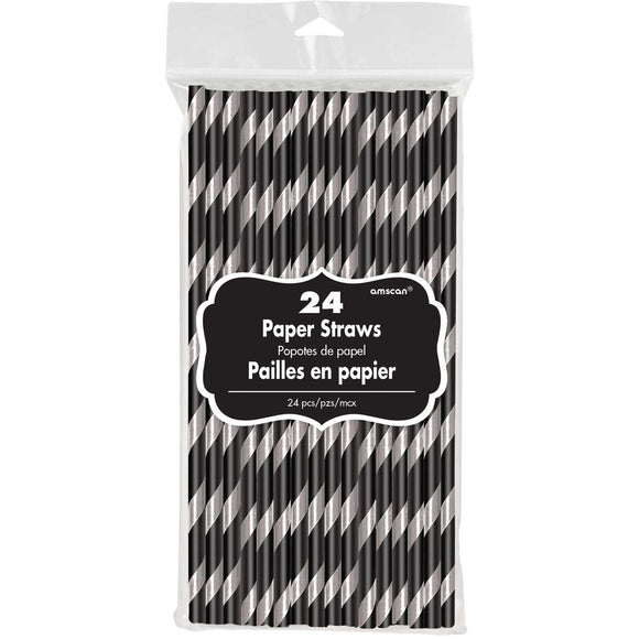 Jett Black - Chevron Paper Straws