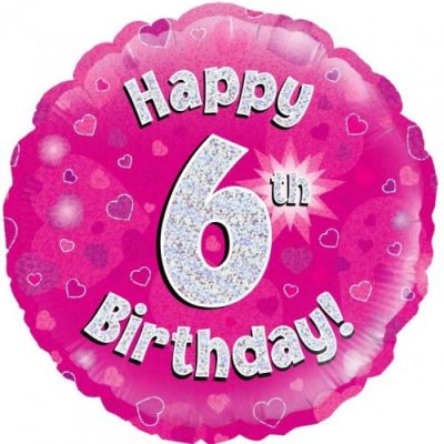 45cm Foil Balloon - 6TH BIRTHDAY PINK