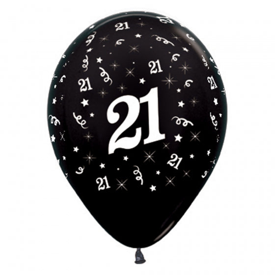 30cm Black Latex Balloons 21st Birthday - 6 Pack