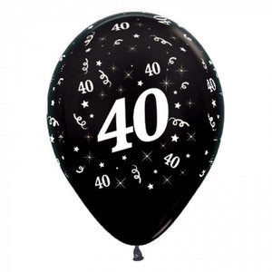 30cm Black Latex Balloons 40th Birthday - 6 Pack