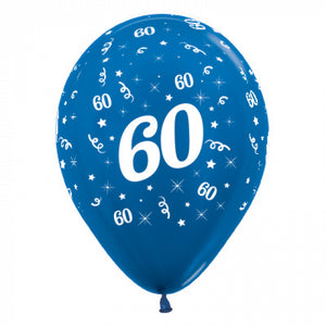 30cm Blue Latex Balloons 60th Birthday - 6 Pack