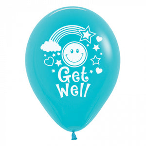 30cm Caribbean Blue Get Well Latex Balloons - 6 Pack