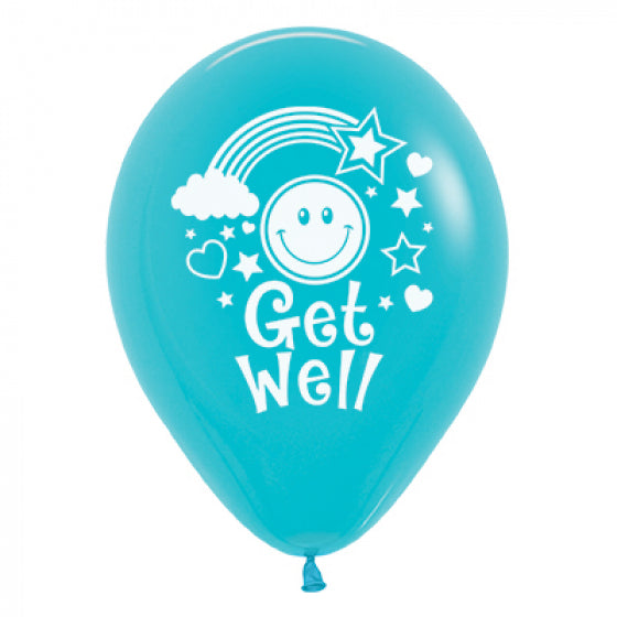 30cm Caribbean Blue Get Well Latex Balloons - 6 Pack