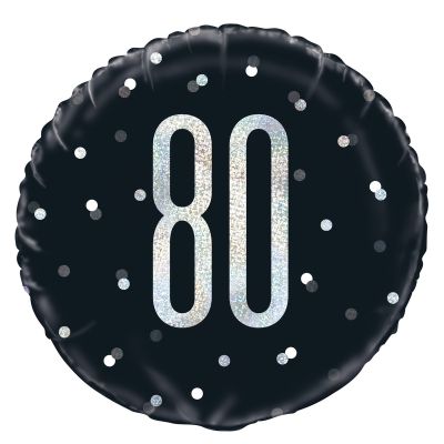 45cm Foil Balloon - 80th BLACK/SILVER