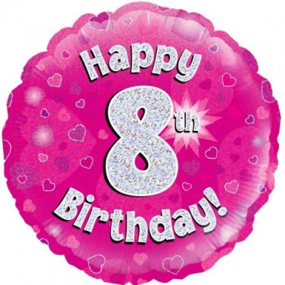 45cm Foil Balloon - 8TH BIRTHDAY PINK