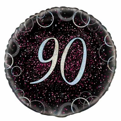 45cm Foil Balloon - 90th PINK