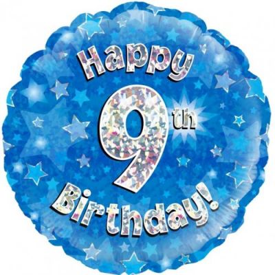 45cm Foil Balloon - 9TH BIRTHDAY Blue/Silver