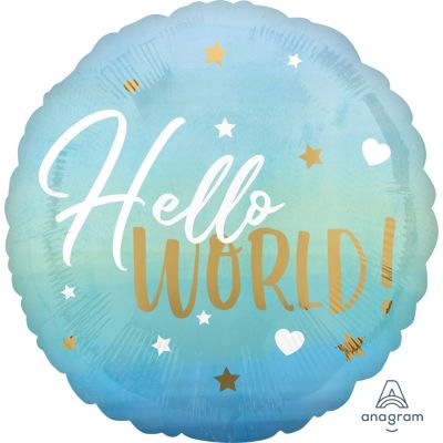 45cm Foil Balloon -  BLUE HELLO WORLD (BABY)
