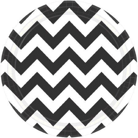 BLACK - Chevron Paper Plates 23cm