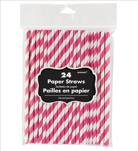 Bright Pink - Chevron Paper Straws
