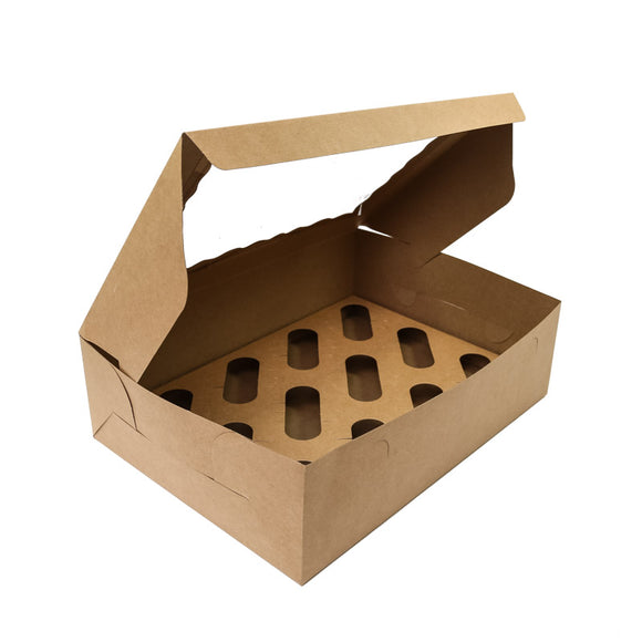 CUPCAKE BOXES - BROWN CRAFT (HOLDS 12)