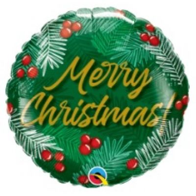 45cm Foil Balloon - MERRY CHRISTMAS GREEN