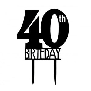 ACRYLIC CAKE TOPPER 40TH - BLACK