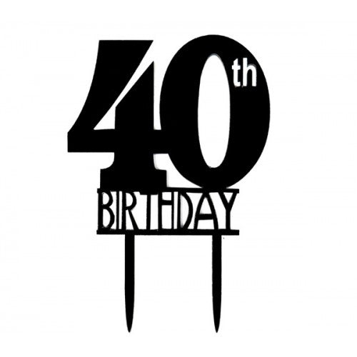 ACRYLIC CAKE TOPPER 40TH - BLACK