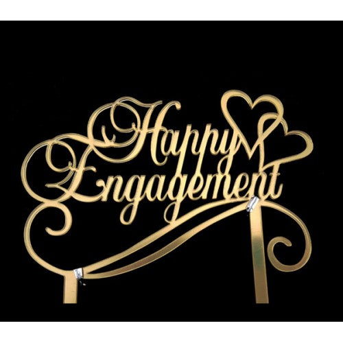 ACRYLIC CAKE TOPPER - HAPPY ENGAGEMENT - GOLD MIRROR