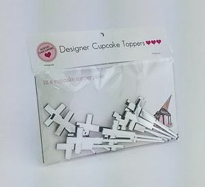 Silver cross Cupcake Topper's (12 pack)