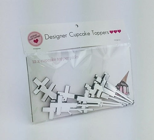 Silver cross Cupcake Topper's (12 pack)