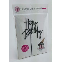 Acrylic Cake Topper - HAPPY  BIRTHDAY (SHARP BLACK)