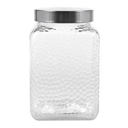 Glass Jar Square Honeycomb Embossed w S/Steel Lid 1700ml