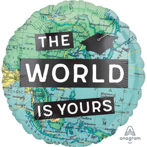 45cm Foil Balloon -  CONGRATS GRAD (WORLD MAP)