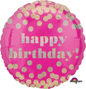 45cm Foil Balloon - HAPPY BIRTHDAY - PINK & GOLD DOTS