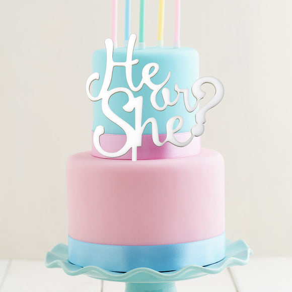 **CLEARANCE** HE OR SHE CAKE TOPPER - WHITE