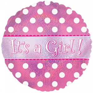 45cm Foil Balloon -  IT'S A GIRL (DOTS)