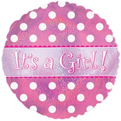 45cm Foil Balloon -  IT'S A GIRL (DOTS)