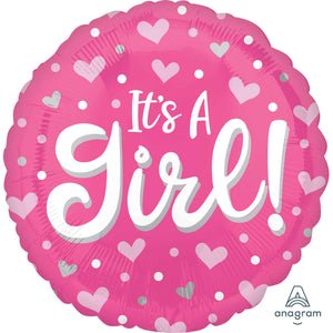 45cm Foil Balloon - IT'S A GIRL (Pink Dots)