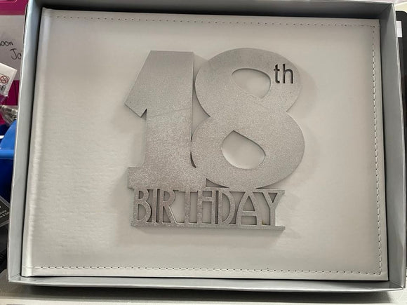 Signature Book - WHITE Leather with SILVER Number