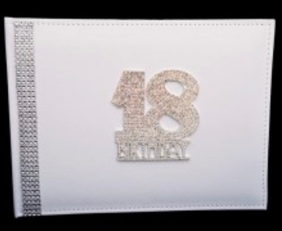 Signature Book - WHITE Leather with DIAMANTE Number