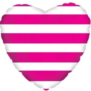 45cm Foil Balloon - HEART- PINK & WHITE STRIPED