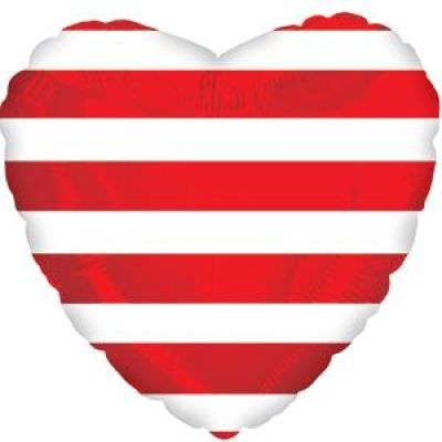 45cm Foil Balloon - HEART- RED & WHITE STRIPED