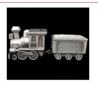 PEWTER MONEY BOX - SILVER TRAIN & CARRIAGE