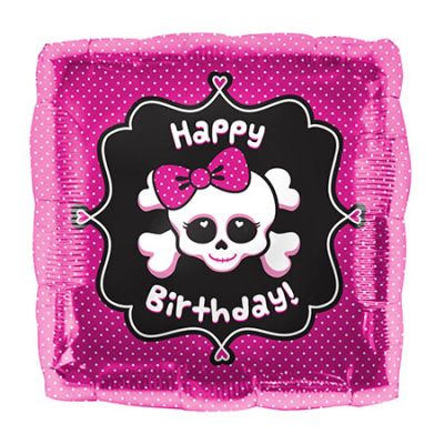 45cm Foil Balloon - SKULL PINK BOW