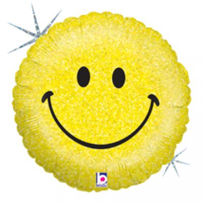 45cm Foil Balloon - SMILEY EMOJI YELLOW HOLOGRAPHIC