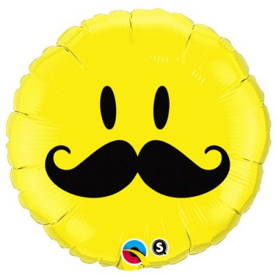 45cm Foil Balloon - SMILEY EMOJI MOUSTACHE