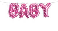 35cm Foil Balloon - Pink & White Hearts BABY (Air Filled)