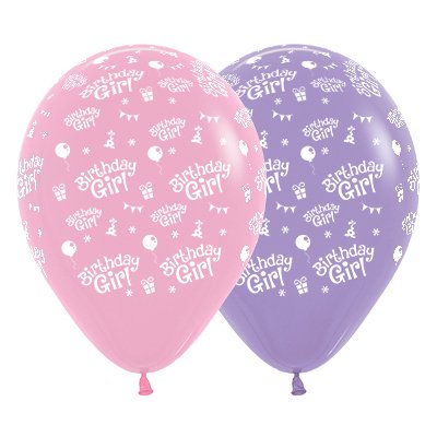 30cm Pink/Purple Birthday Girl Latex Balloons - 6 Pack
