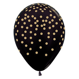30cm Black with Gold Dots - 12 Pack