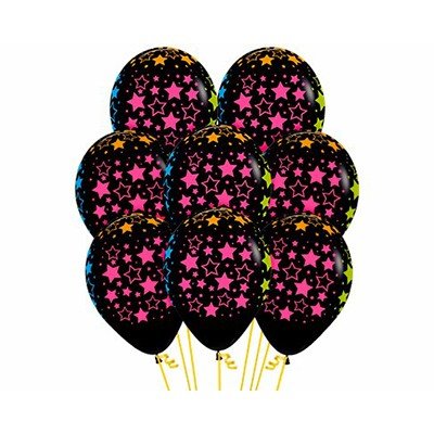 30cm Multicoloured Black Neon Stars - 12 Pack