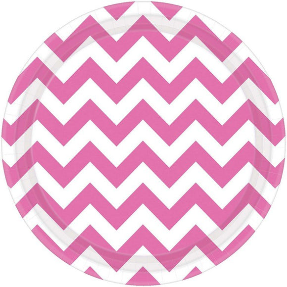 Bright Pink - Chevron Paper Plates 23cm