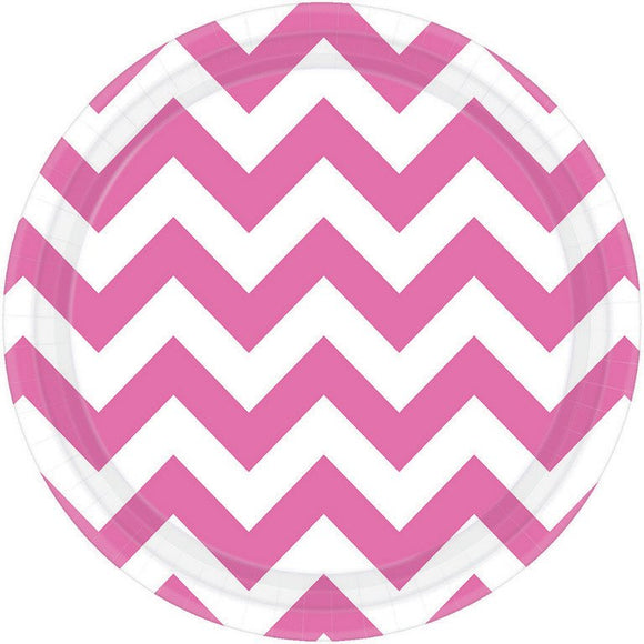 Bright Pink - Chevron Paper Plates 17cm