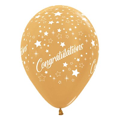 30cm Gold Congratulations Latex Balloons - 6 Pack