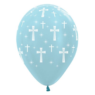 30cm Blue Cross Latex Balloons - 6 Pack