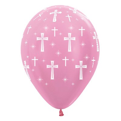 30cm Pink Cross Latex Balloons - 6 Pack