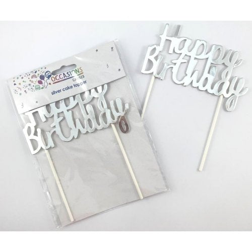 Cake Topper Paper - Silver 'HAPPY BIRTHDAY'