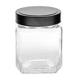 Glass Square Jar with Black Lid 1250ml